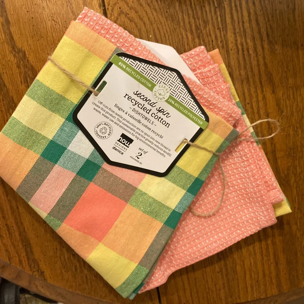 Now Design 2 Second Spin Recycled Cotton Kitchen Towels  Plaid Meadow - New